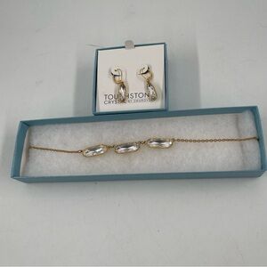 Touchstone Swarovski Necklace & Earrings Faceted Crystals Gold-Plated Chain 18”